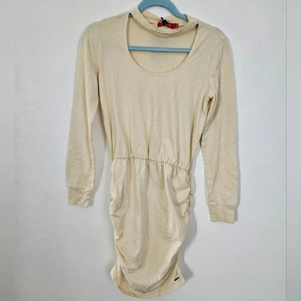 n:philanthropy cream‎ open chest choker neckline ruched bodycon dress Small NWT